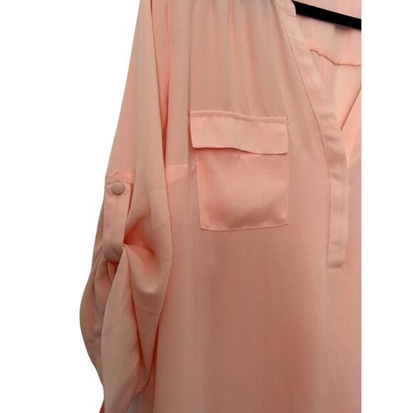 Torrid Top Womens Size 1 Peachy Pink Harper Georgette Pullover 3/4 Sleeve Blouse - Picture 6 of 14